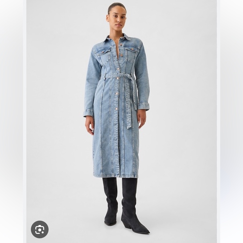 Gap Belted Denim Midi Dress Light Wash large petite L P belted button New #51705